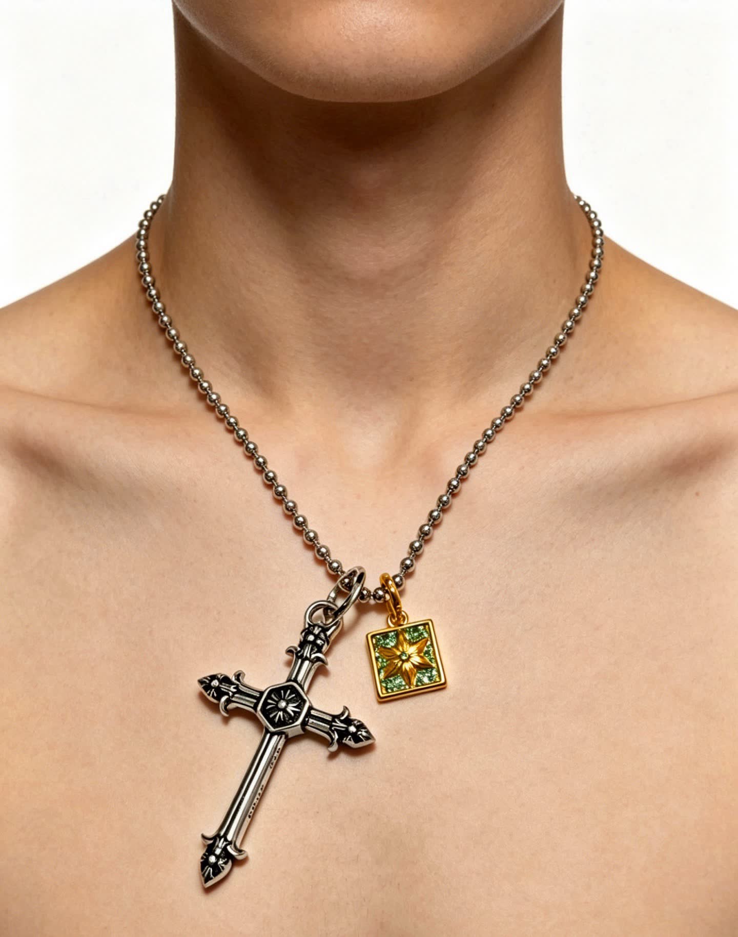 Chrome Hearts Tome Beads Cross Pendant Necklace